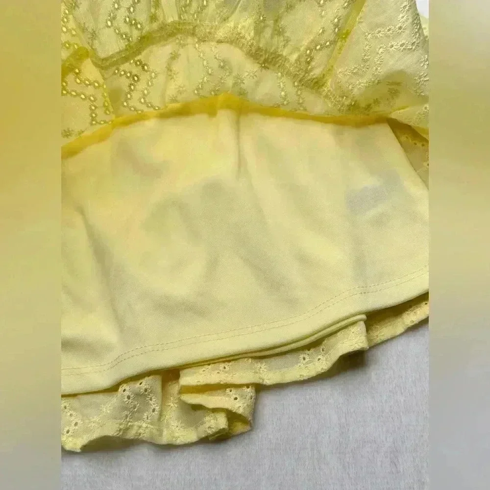 Women’s Skirt Tiered Ruffled Eyelet Yellow Elastic Waist WILD FABLE choose size - Picture 3 of 9
